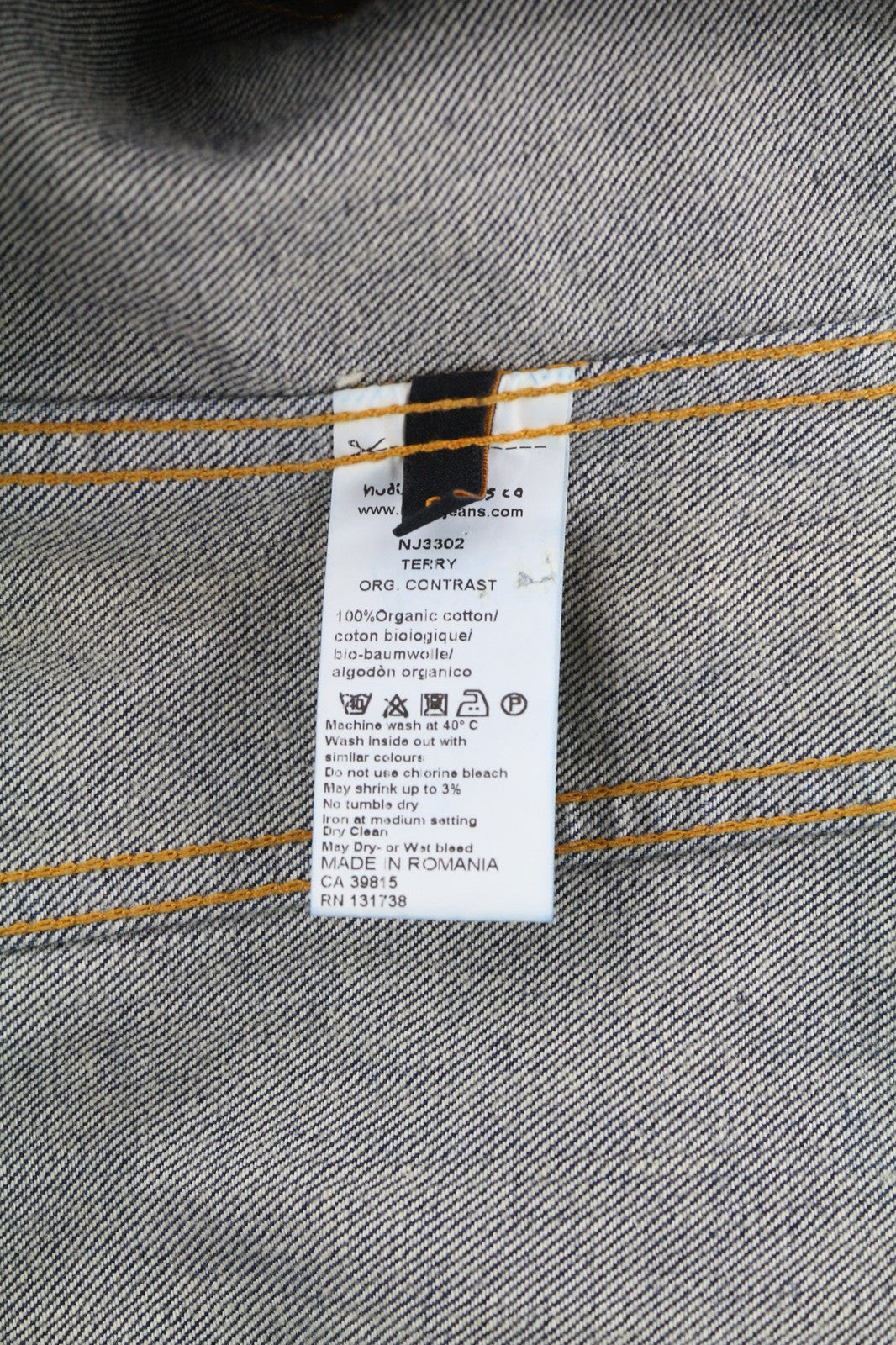 NUDIE JEANS Terry Org. Contrast Men's S Distressed Polo Faded Denim