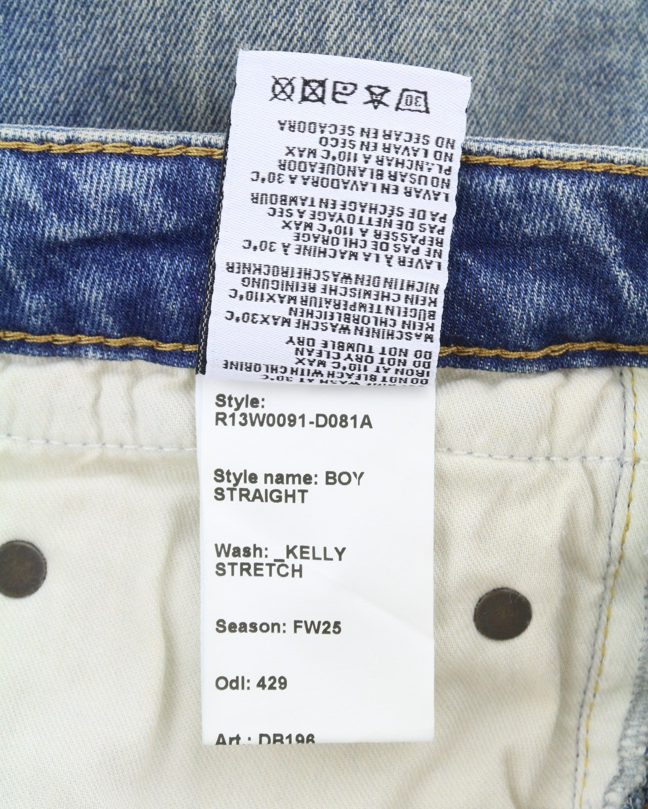 R13 berniukiški tiesūs moteriški džinsai 31 Kelly tamprūs trumpinti skalbtos mėlynos spalvos FW25 RRP699 