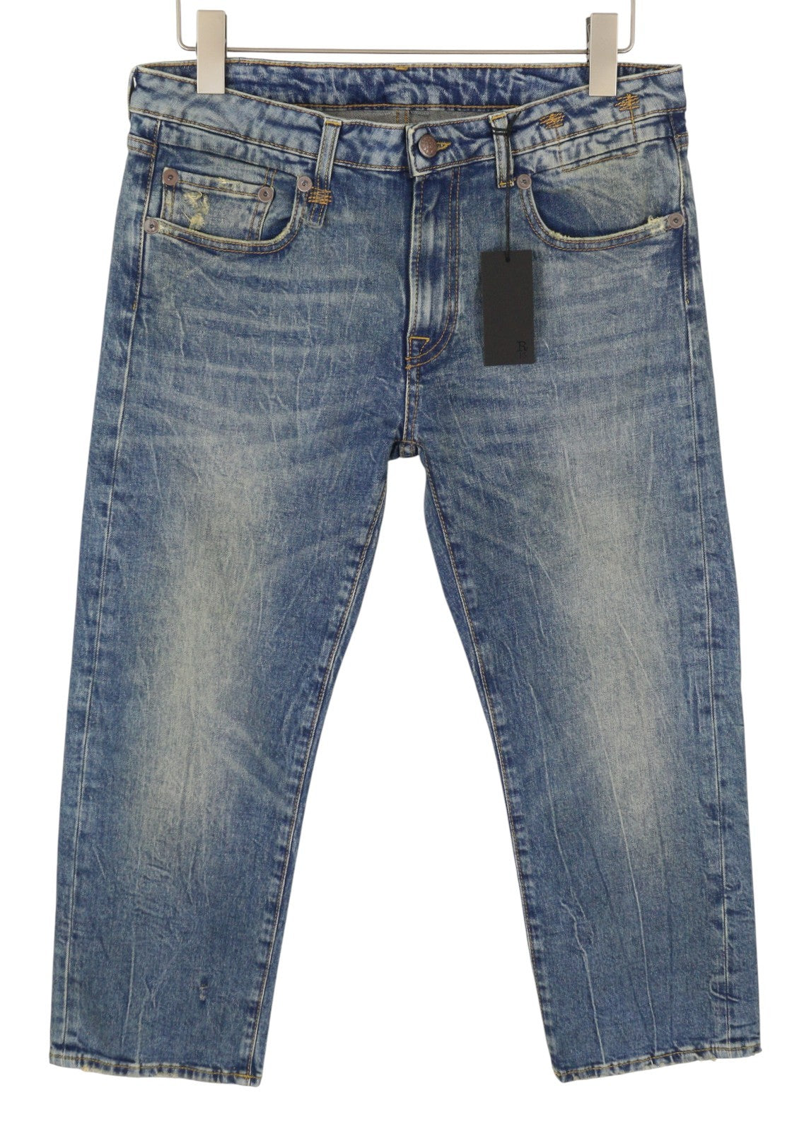 R13 Boy Straight Women Jeans 31 Kelly Stretch Cropped Washed Blue FW25 RRP699