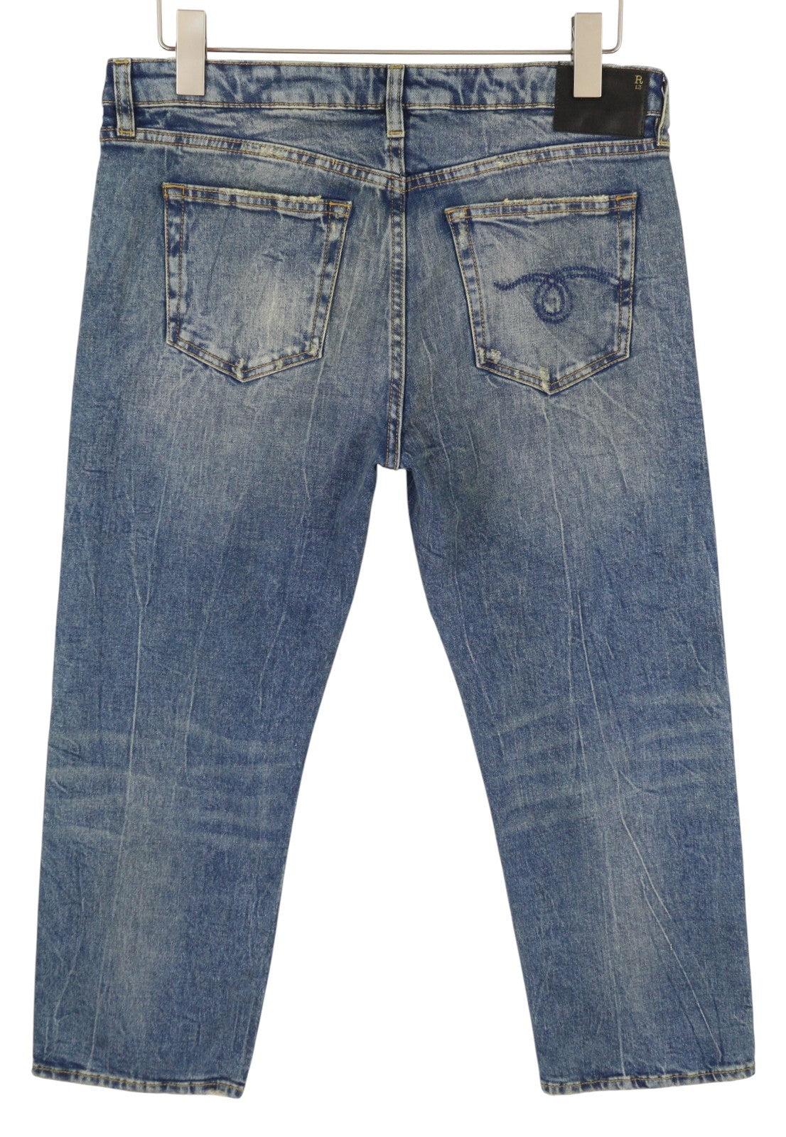 R13 berniukiški tiesūs moteriški džinsai 31 Kelly tamprūs trumpinti skalbtos mėlynos spalvos FW25 RRP699 