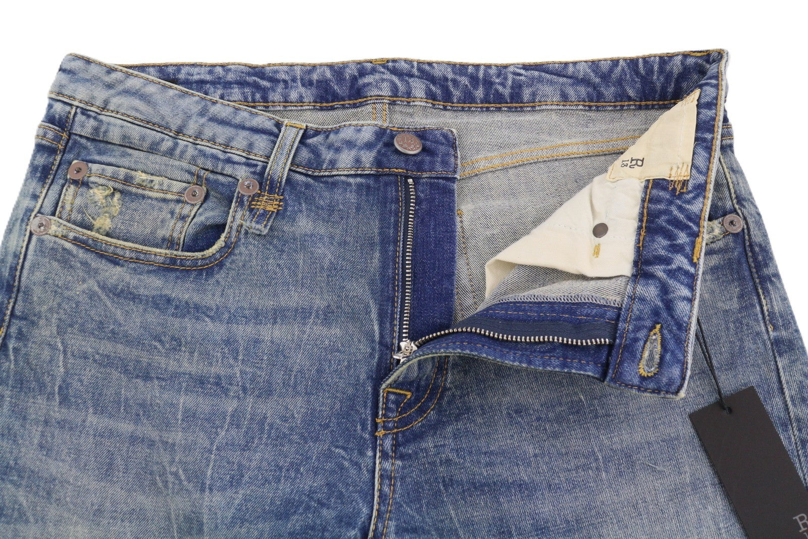 R13 berniukiški tiesūs moteriški džinsai 31 Kelly tamprūs trumpinti skalbtos mėlynos spalvos FW25 RRP699 