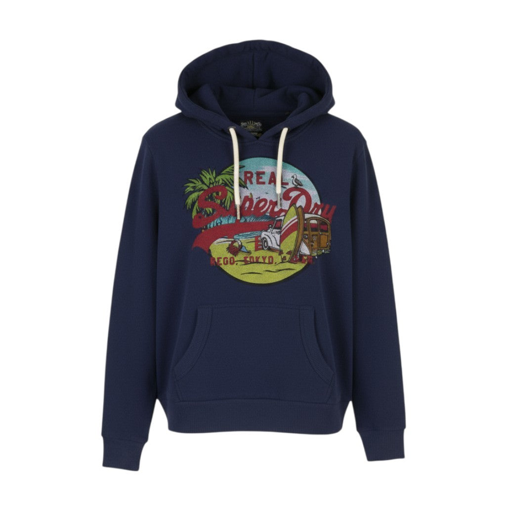 SUPERDRY La VL Graphic Women Hoodie EU38 Dark Blue Kangaroo Pocket Pullover