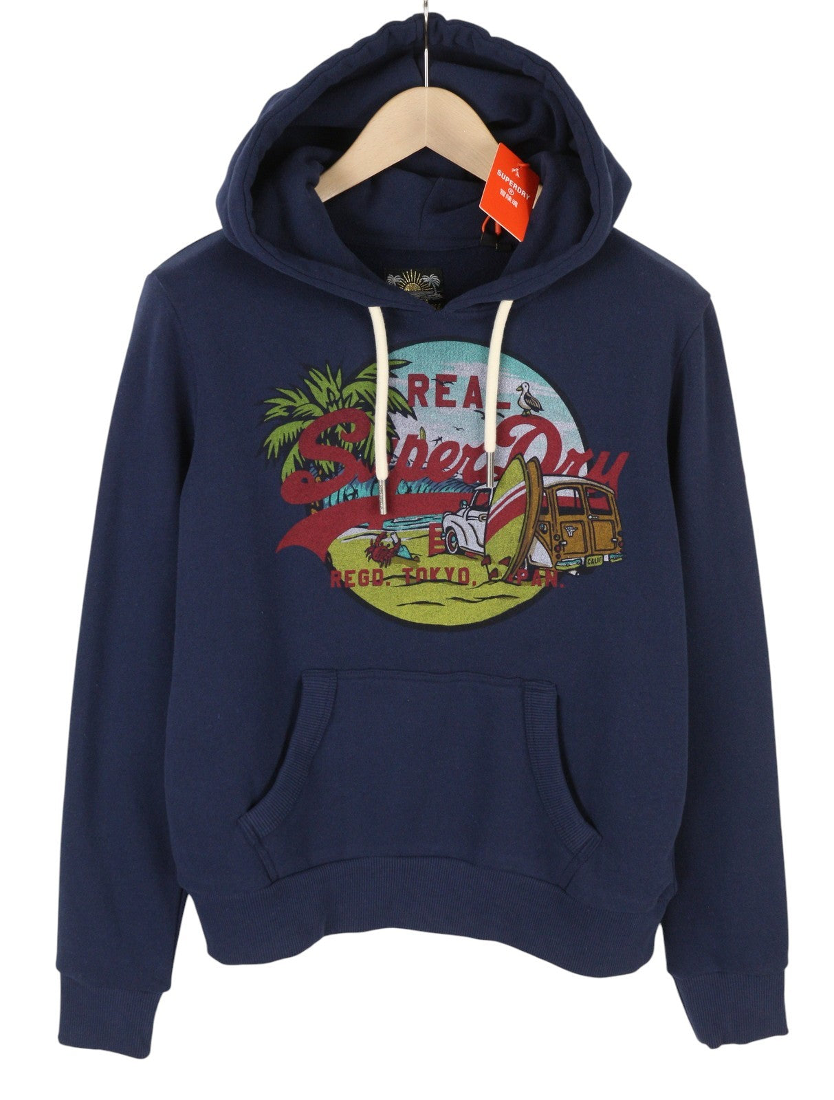 SUPERDRY La VL Graphic Women Hoodie EU38 Dark Blue Kangaroo Pocket Pullover