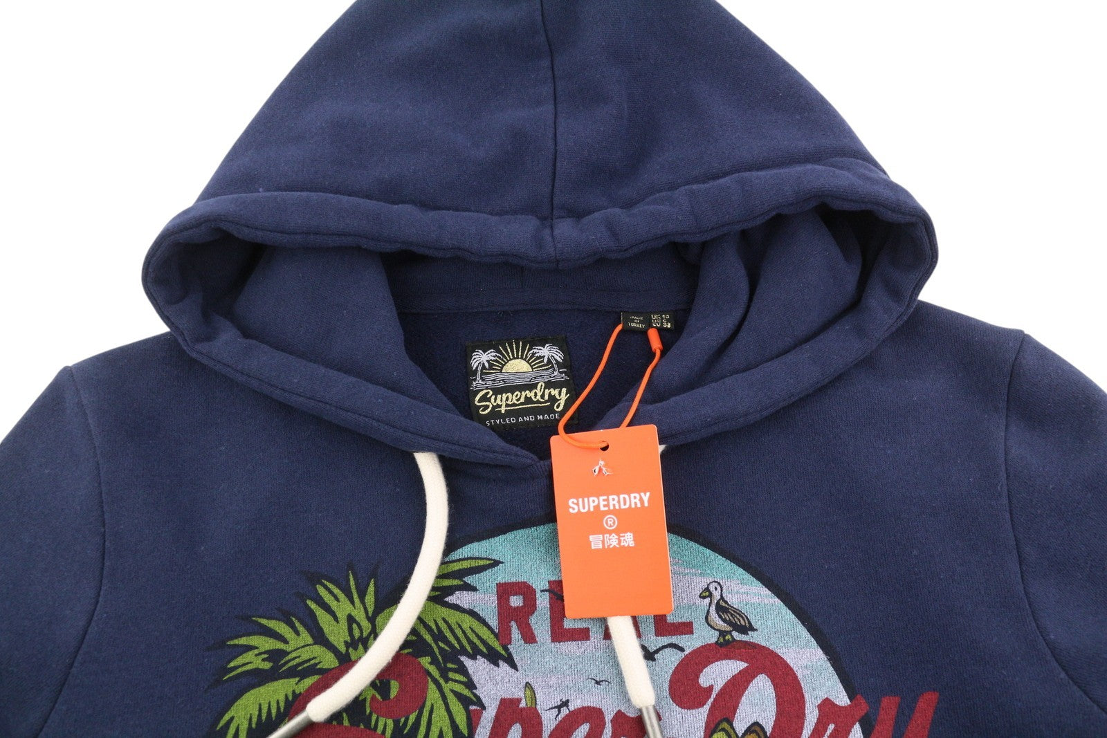 SUPERDRY La VL Graphic Women Hoodie EU38 Dark Blue Kangaroo Pocket Pullover