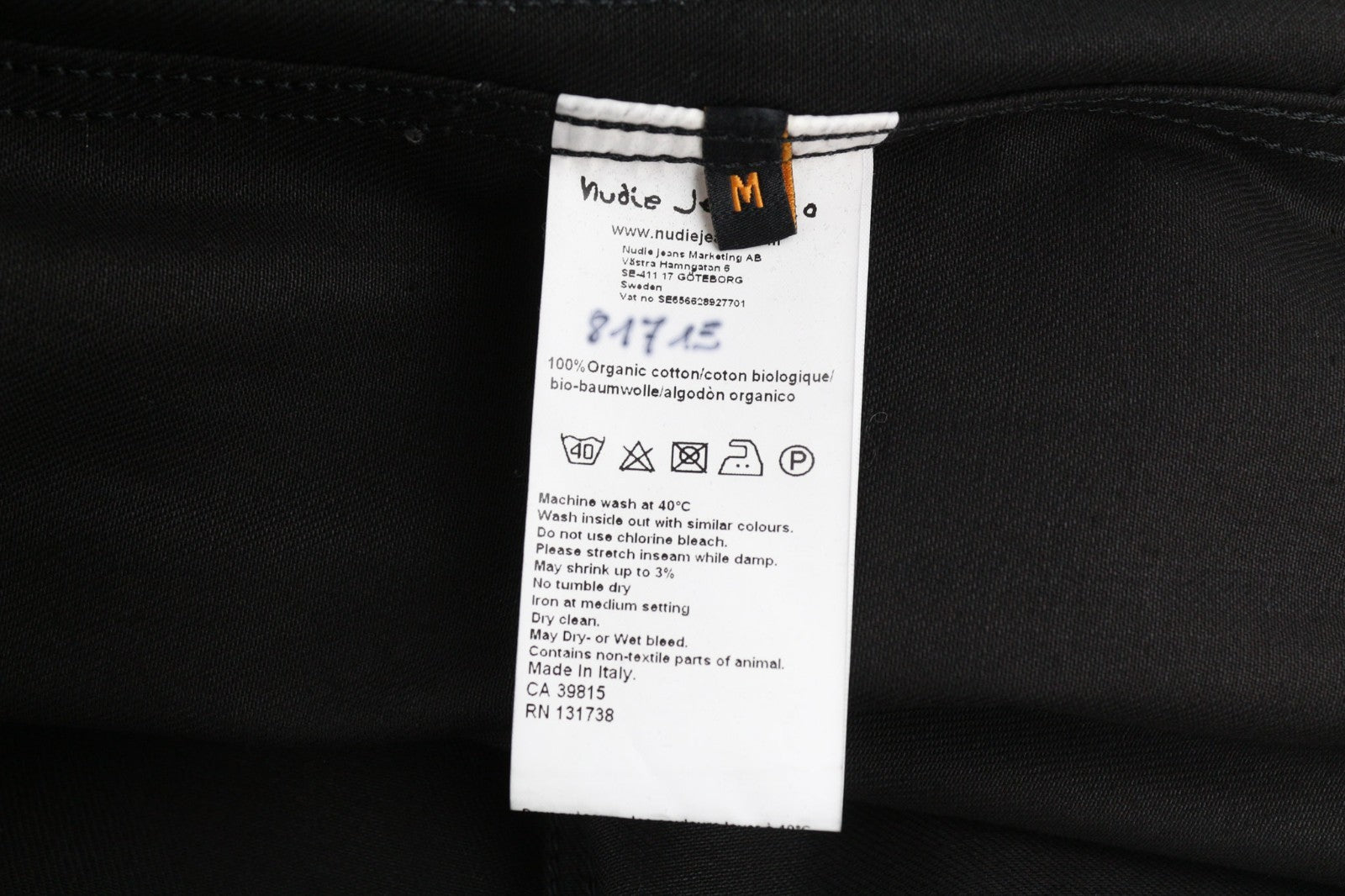 NUDIE JEANS 81715 Men's M Black Denim Polo Neck Organic Cotton Jacket