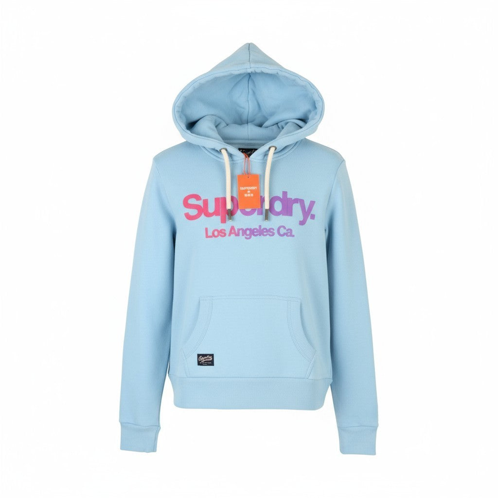 SUPERDRY Tonal Rainbow Core Logo Women Hoodie EU38 Blue Kangaroo Pocket Pullover