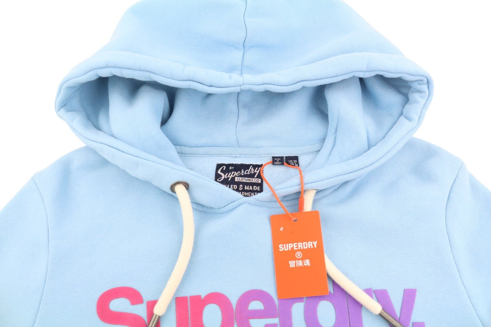 SUPERDRY Tonal Rainbow Core Logo Women Hoodie EU38 Blue Kangaroo Pocket Pullover