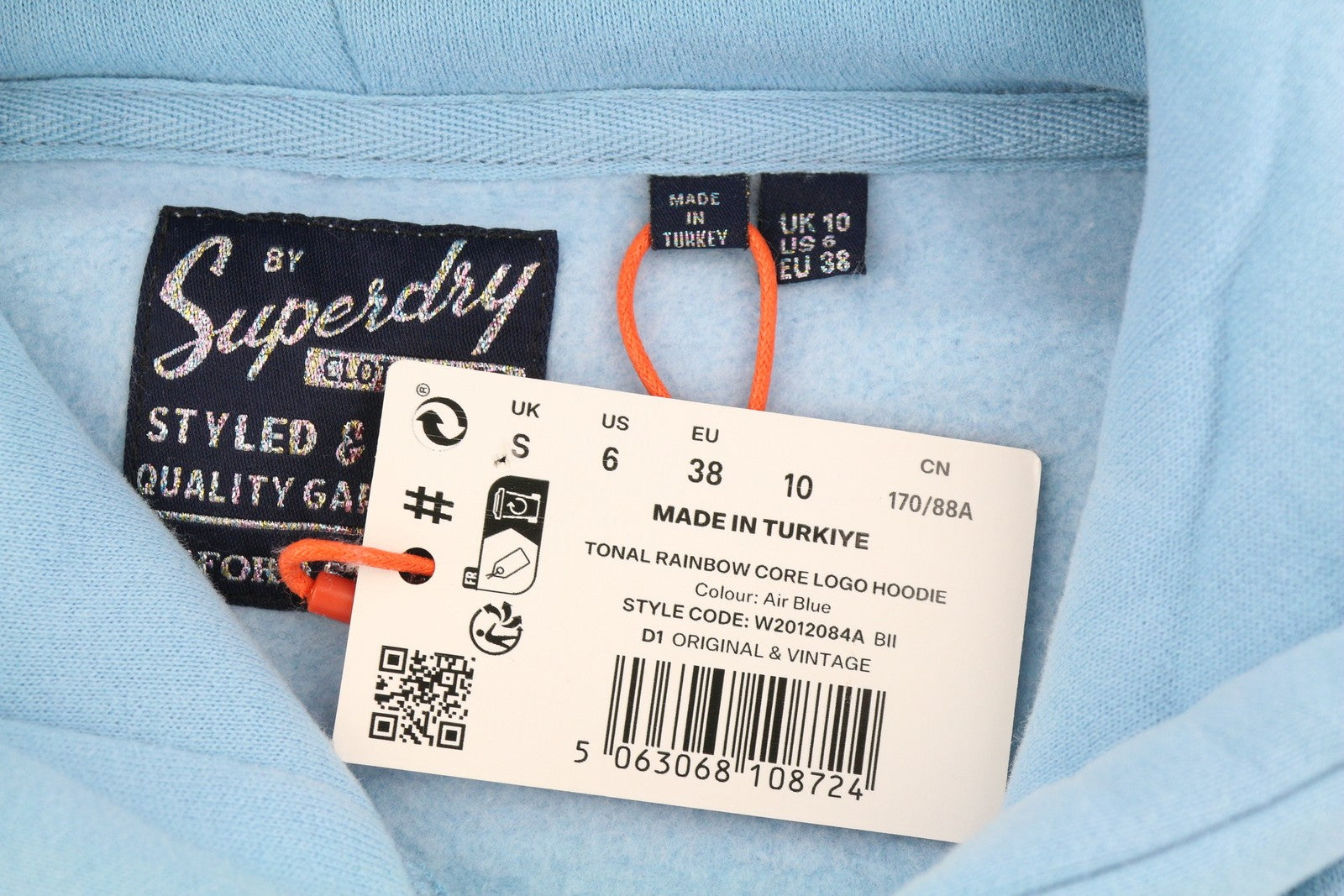 SUPERDRY Tonal Rainbow Core Logo Women Hoodie EU38 Blue Kangaroo Pocket Pullover