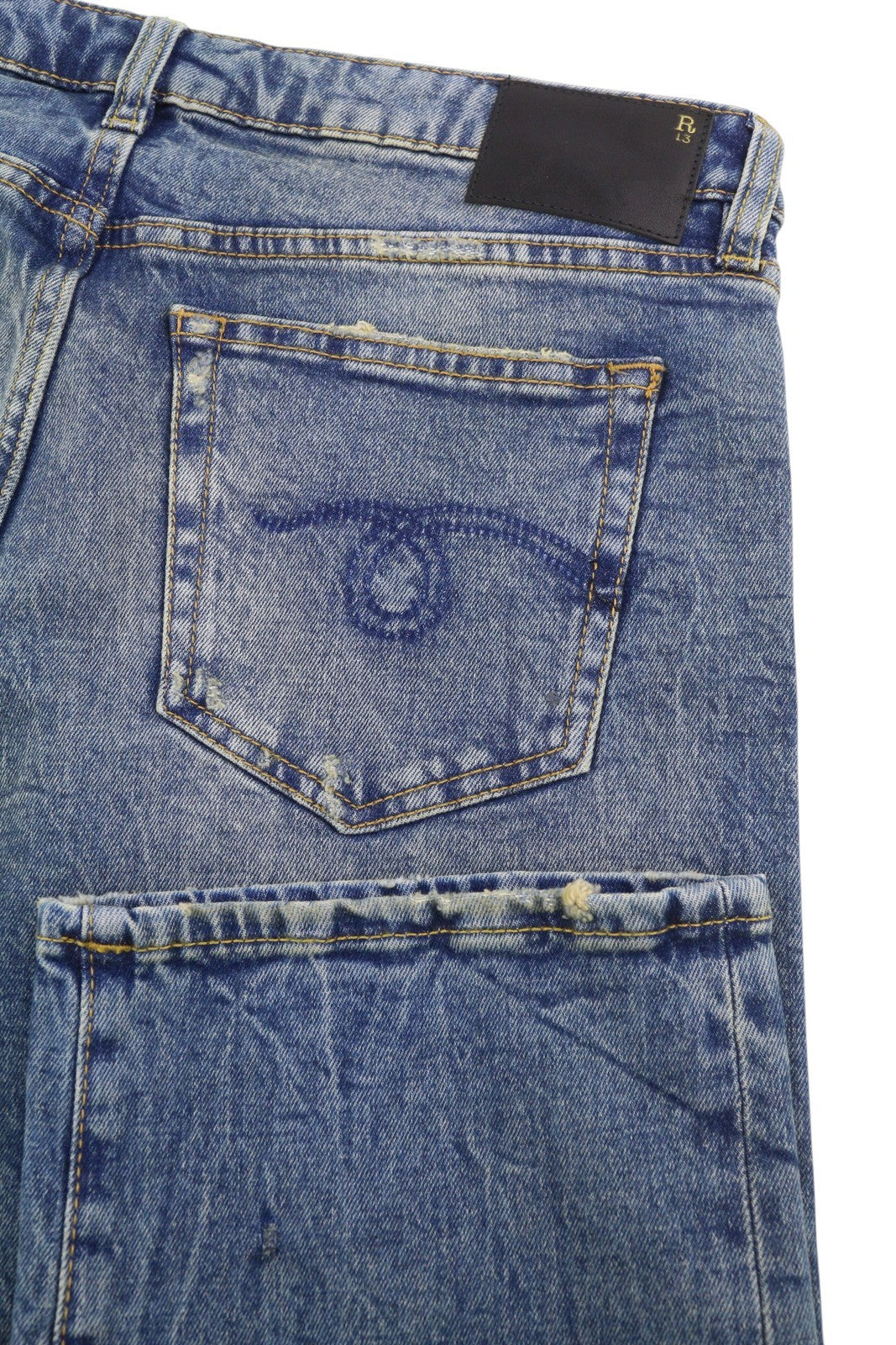 R13 Boy Straight Women Jeans 31 Kelly Stretch Cropped Faded Blue FW25 RRP699