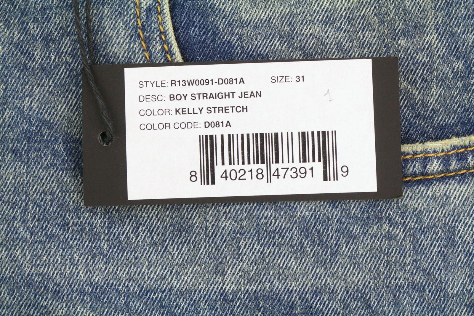R13 Boy Straight Women Jeans 31 Kelly Stretch Cropped Faded Blue FW25 RRP699