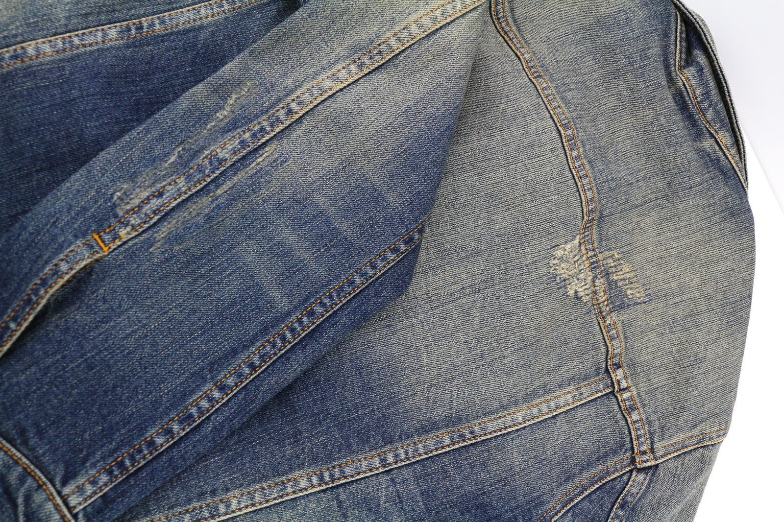 NUDIE JEANS Men's S Blue Distressed Denim Polo Neck Button Jacket