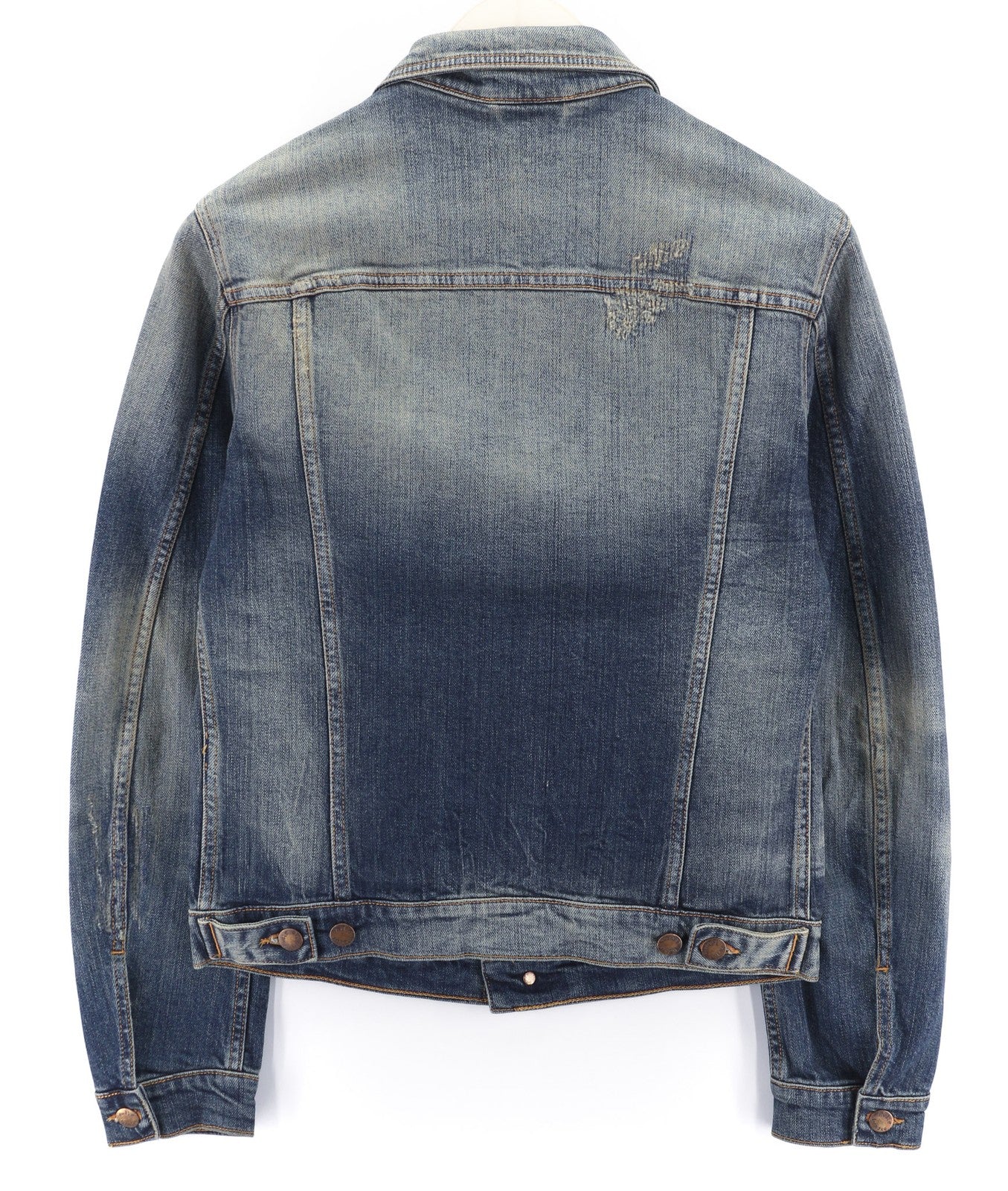 NUDIE JEANS Men's S Blue Distressed Denim Polo Neck Button Jacket