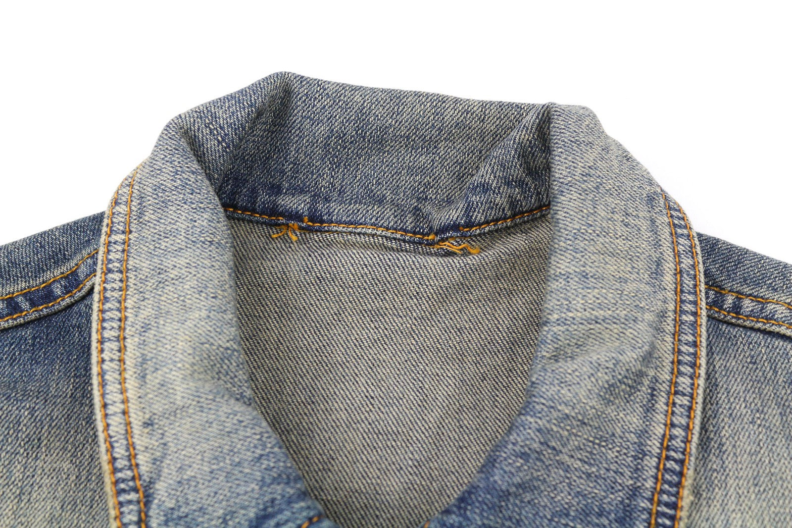 NUDIE JEANS Men's S Blue Distressed Denim Polo Neck Button Jacket