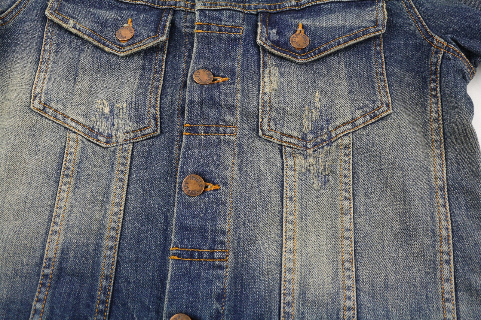 NUDIE JEANS Men's S Blue Distressed Denim Polo Neck Button Jacket