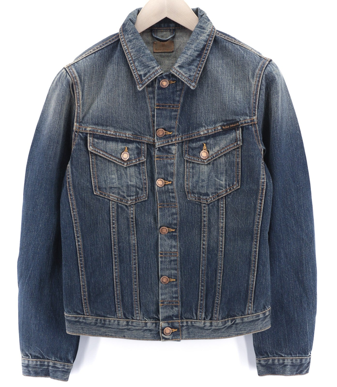 NUDIE JEANS Billy Dark Authentic Men's S Blue Denim Polo Unlined Logo