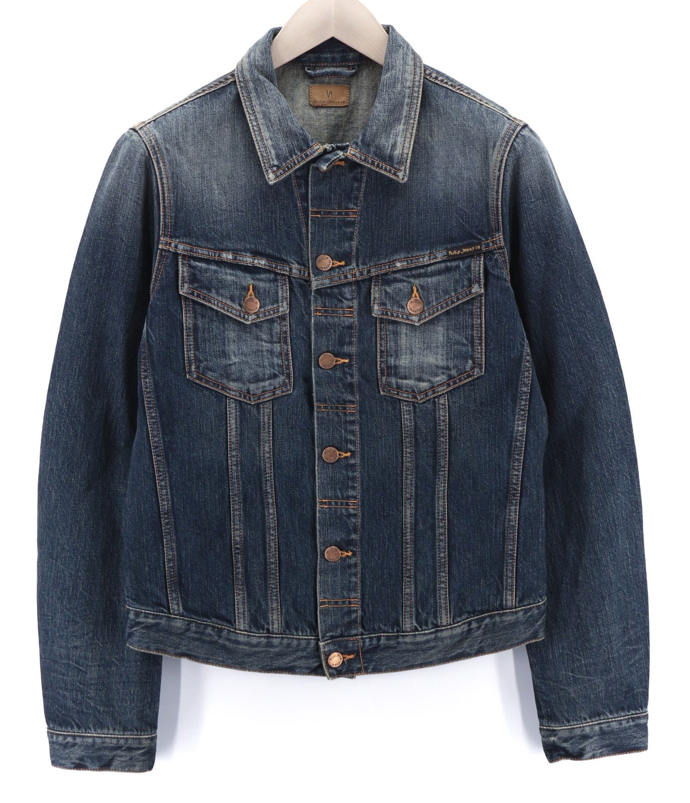 NUDIE JEANS Billy Dark Authentic Men's M Blue Polo Denim Regular Jacket