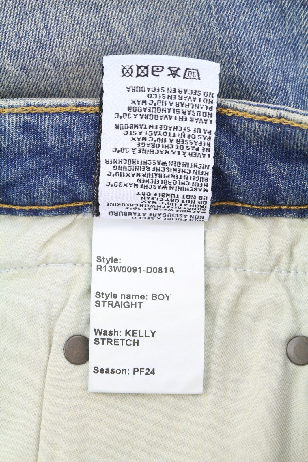 R13 Boy Straight Women Jeans 28 Kelly Stretch Cropped Zip Fly Faded Blue RRP699