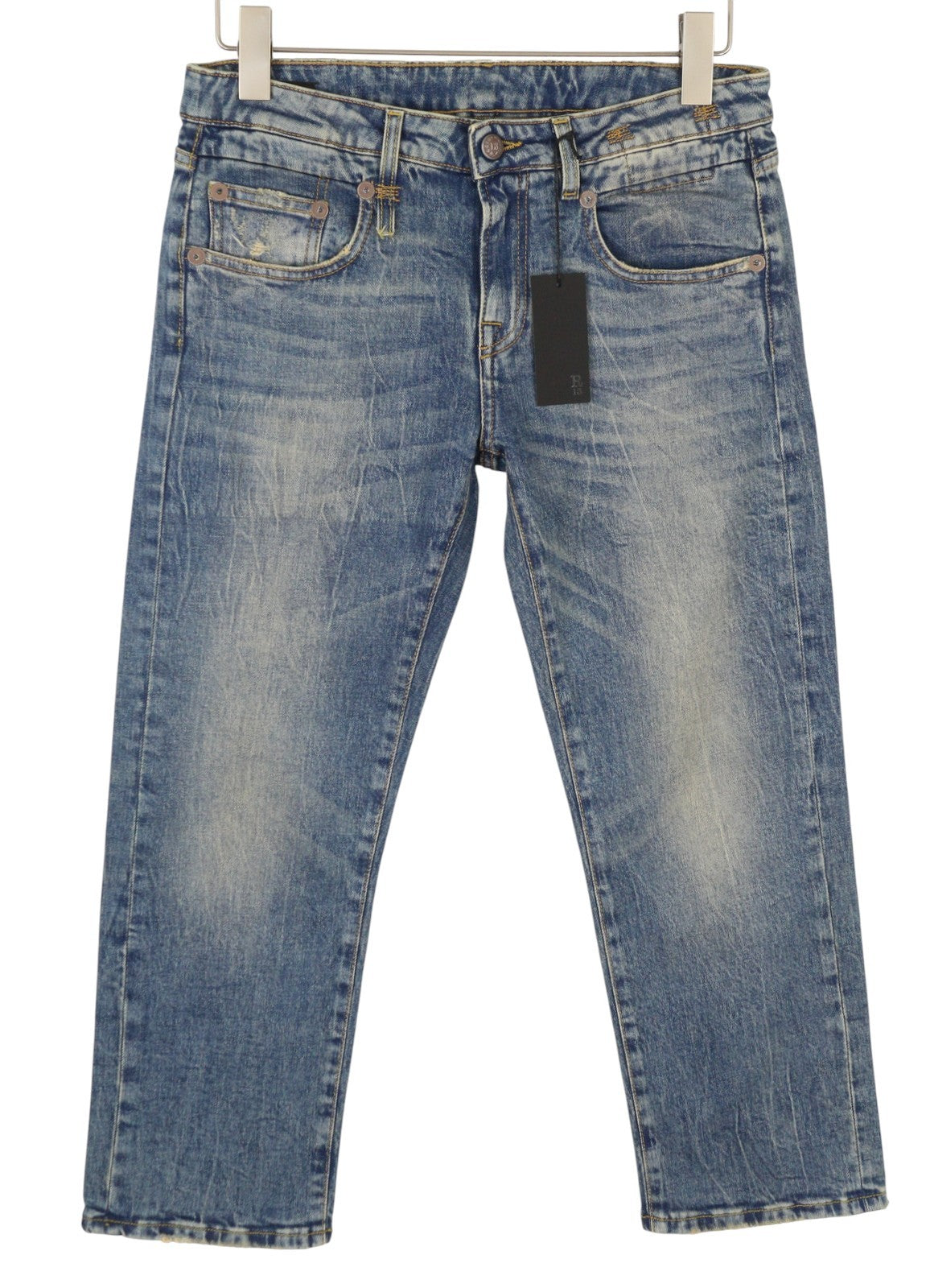 R13 Boy Straight Women Jeans 28 Kelly Stretch Cropped Zip Fly Faded Blue RRP699