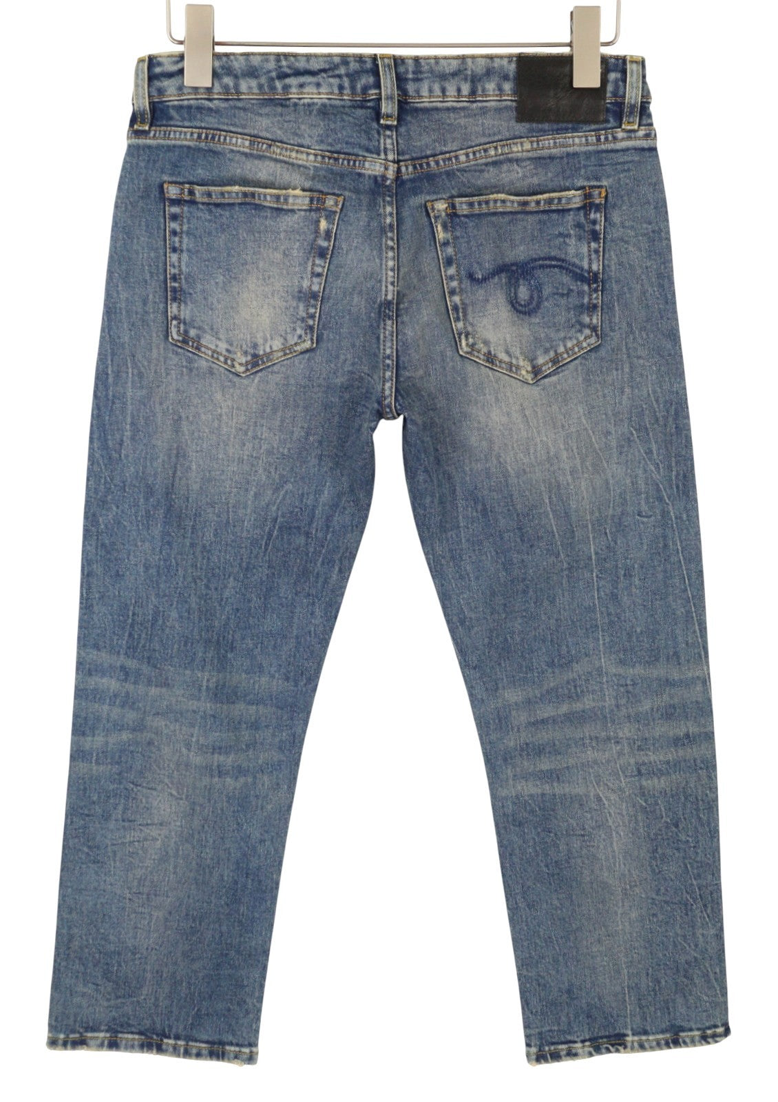 R13 Boy Straight Women Jeans 28 Kelly Stretch Cropped Zip Fly Faded Blue RRP699