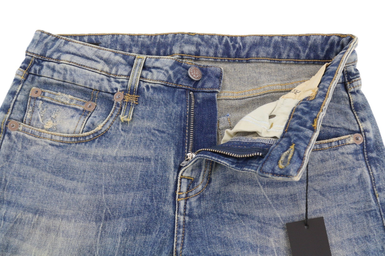 R13 Boy Straight Women Jeans 28 Kelly Stretch Cropped Zip Fly Faded Blue RRP699