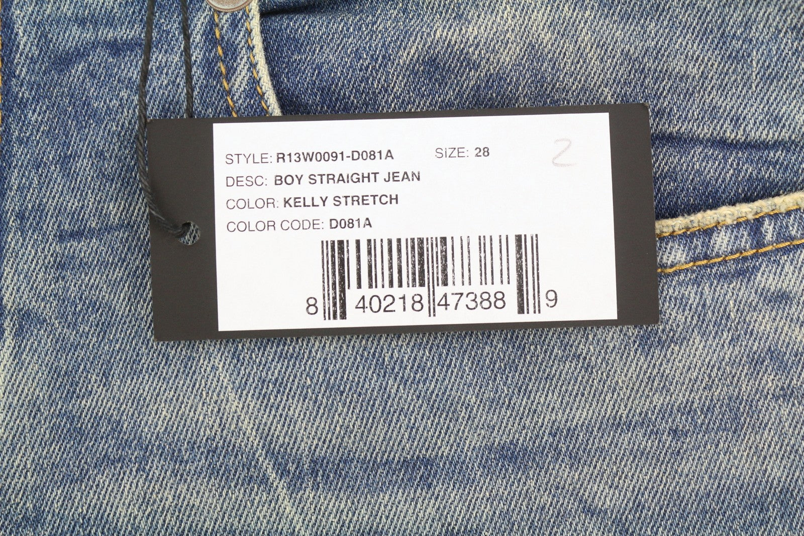 R13 Boy Straight Women Jeans 28 Kelly Stretch Cropped Zip Fly Faded Blue RRP699