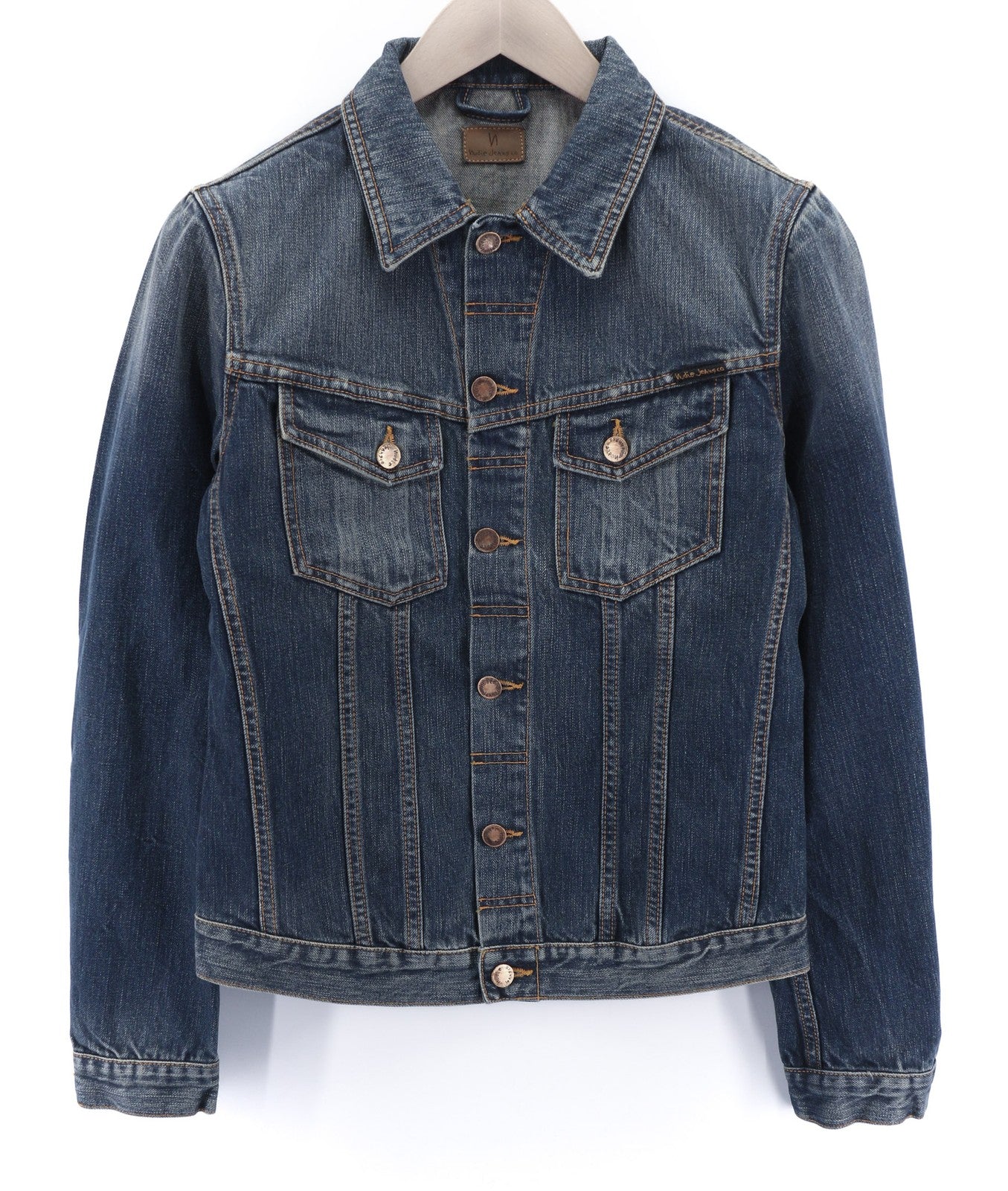 NUDIE JEANS Billy Dark Authentic Men's S Denim Faded Polo Button