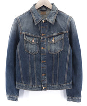 NUDIE JEANS Billy Dark Authentic Men's S Polo Neck Faded Denim Jacket