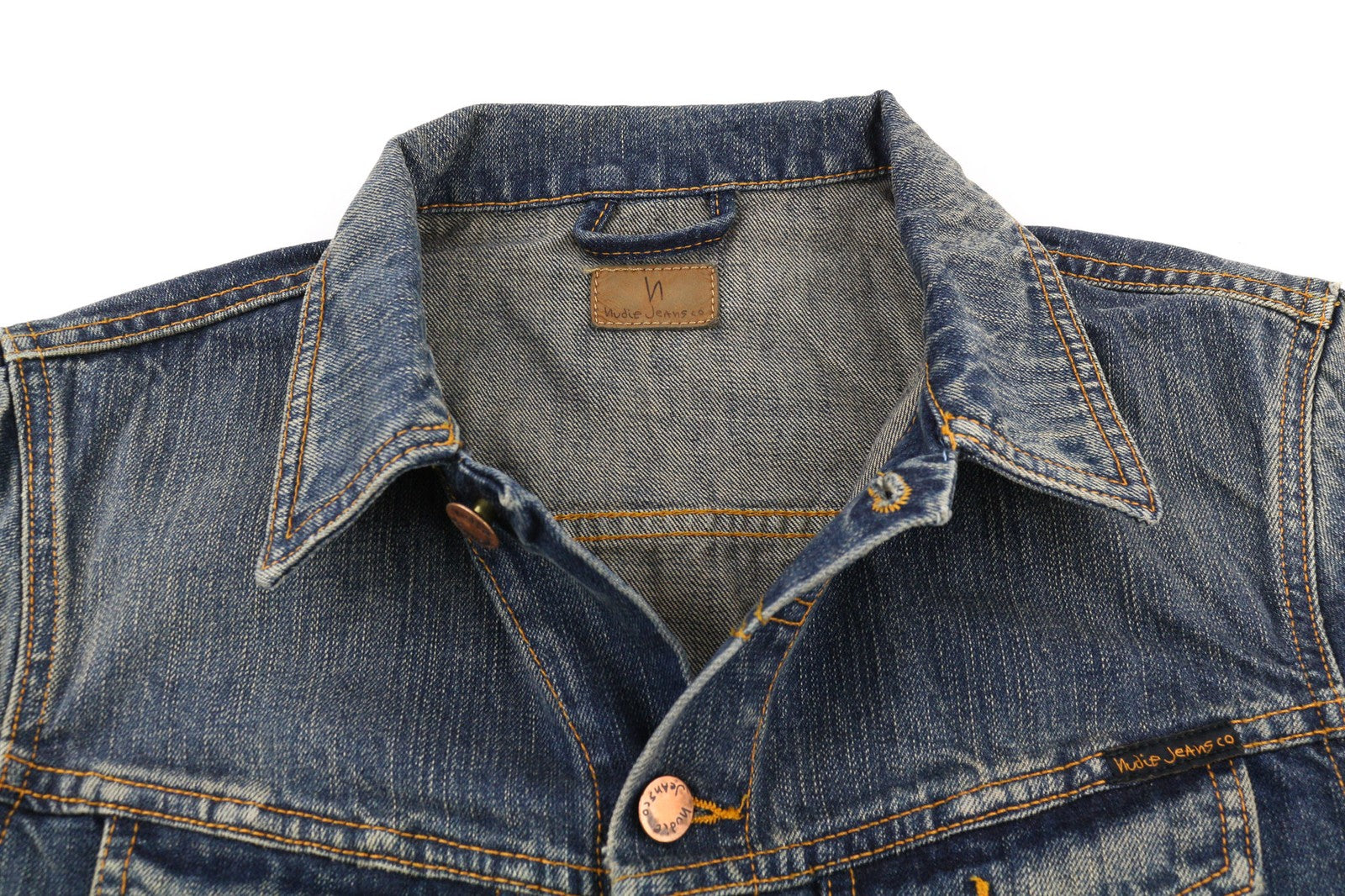 NUDIE JEANS Billy Dark Authentic Men's S Polo Neck Faded Denim Jacket