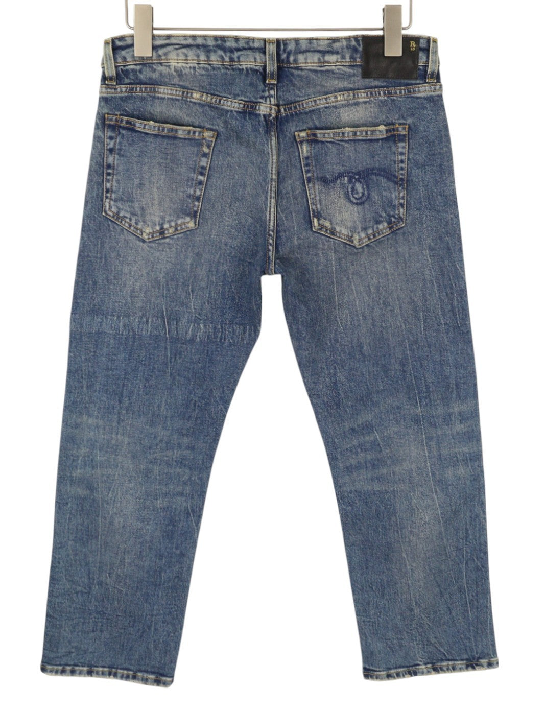 R13 Boy Straight Women Jeans 29 Kelly Stretch Cropped Zip Fly Faded Blue RRP699