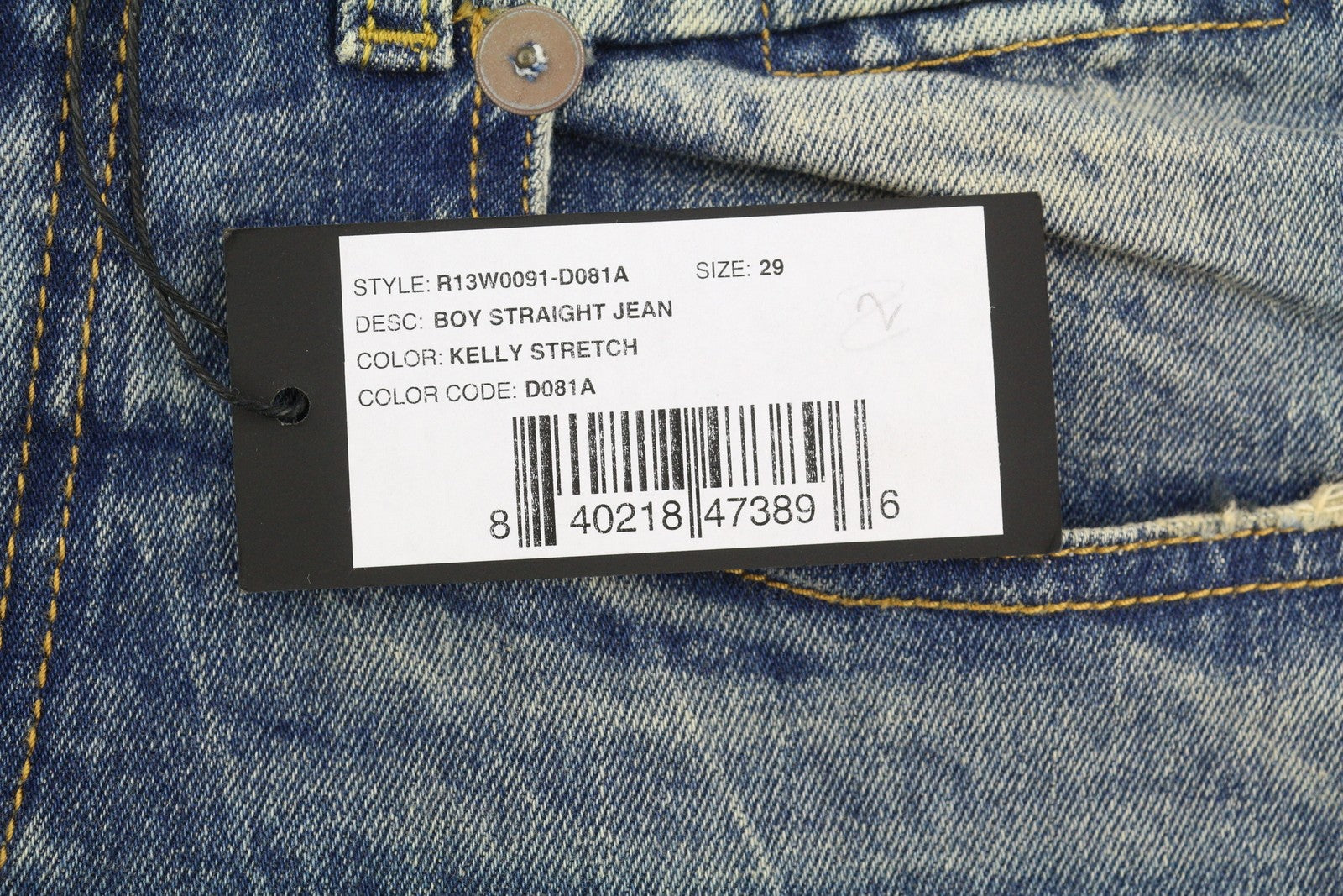 R13 Boy Straight Women Jeans 29 Kelly Stretch Cropped Zip Fly Faded Blue RRP699