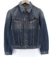 NUDIE JEANS Billy Dark Authentic Men's S Blue Logo Faded Denim Jacket