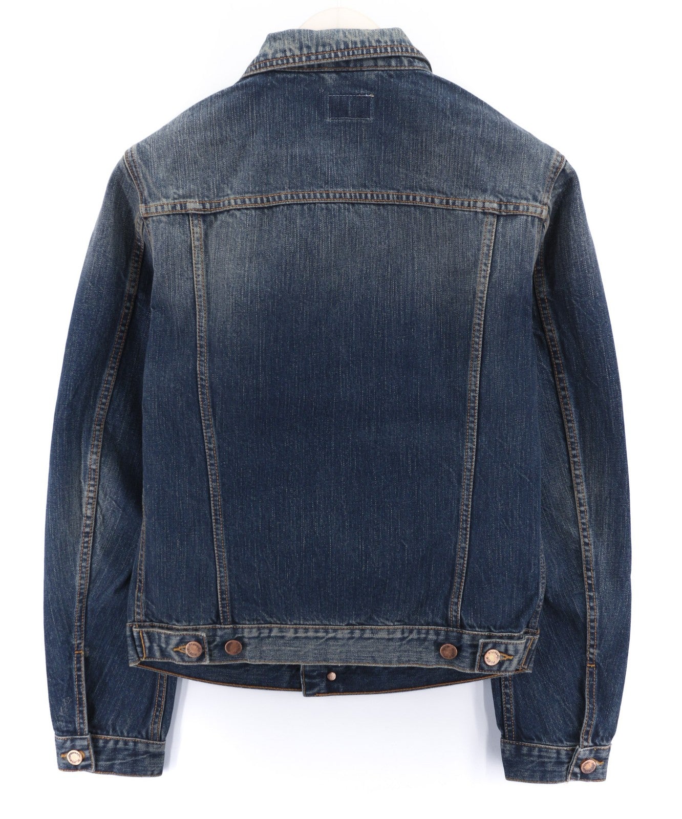 NUDIE JEANS Billy Dark Authentic Men's S Blue Logo Faded Denim Jacket