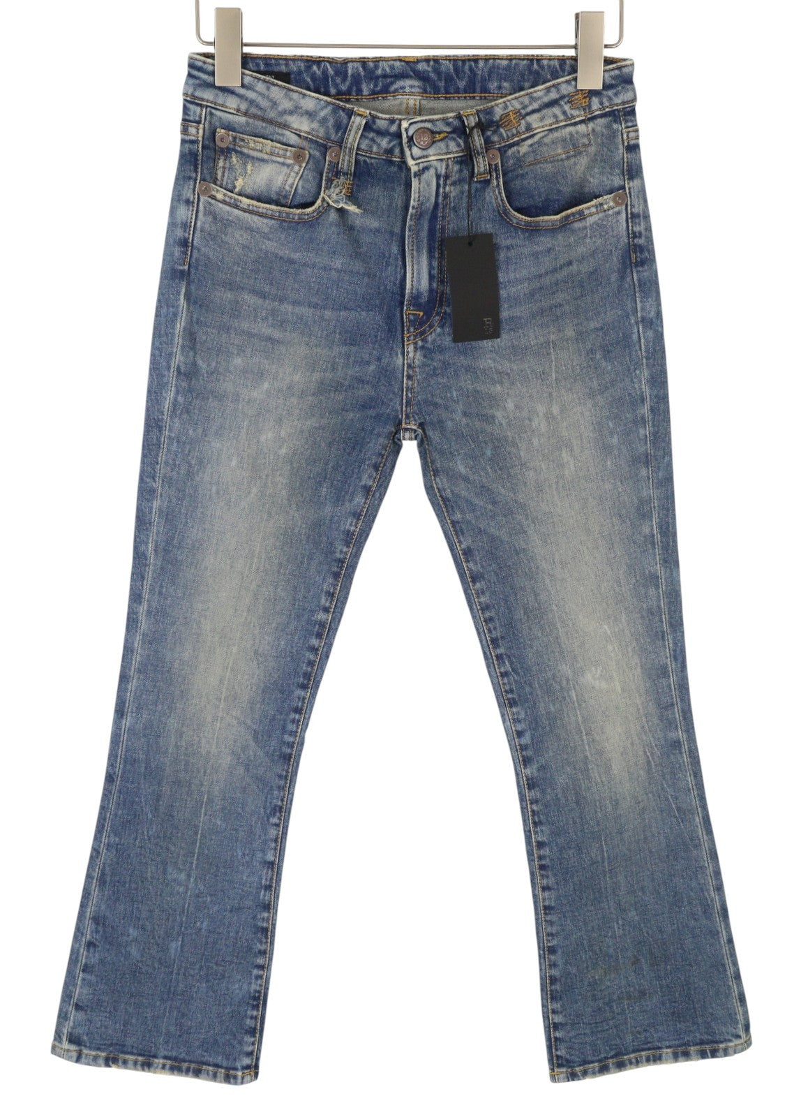 R13 Kick Fit Women Jeans 27 Kelly Stretch Flare Cropped Faded Blue Denim RRP699