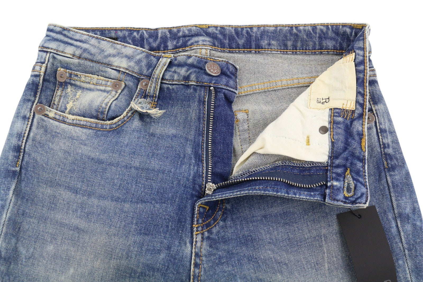 R13 Kick Fit Women Jeans 27 Kelly Stretch Flare Cropped Faded Blue Denim RRP699