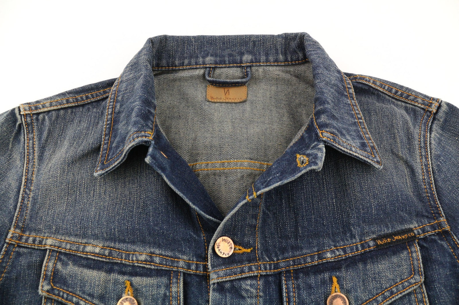 NUDIE JEANS Billy Dark Authentic vyriški S dydžio išblukintos mėlynos spalvos polo marškinėliai be pamušalo 