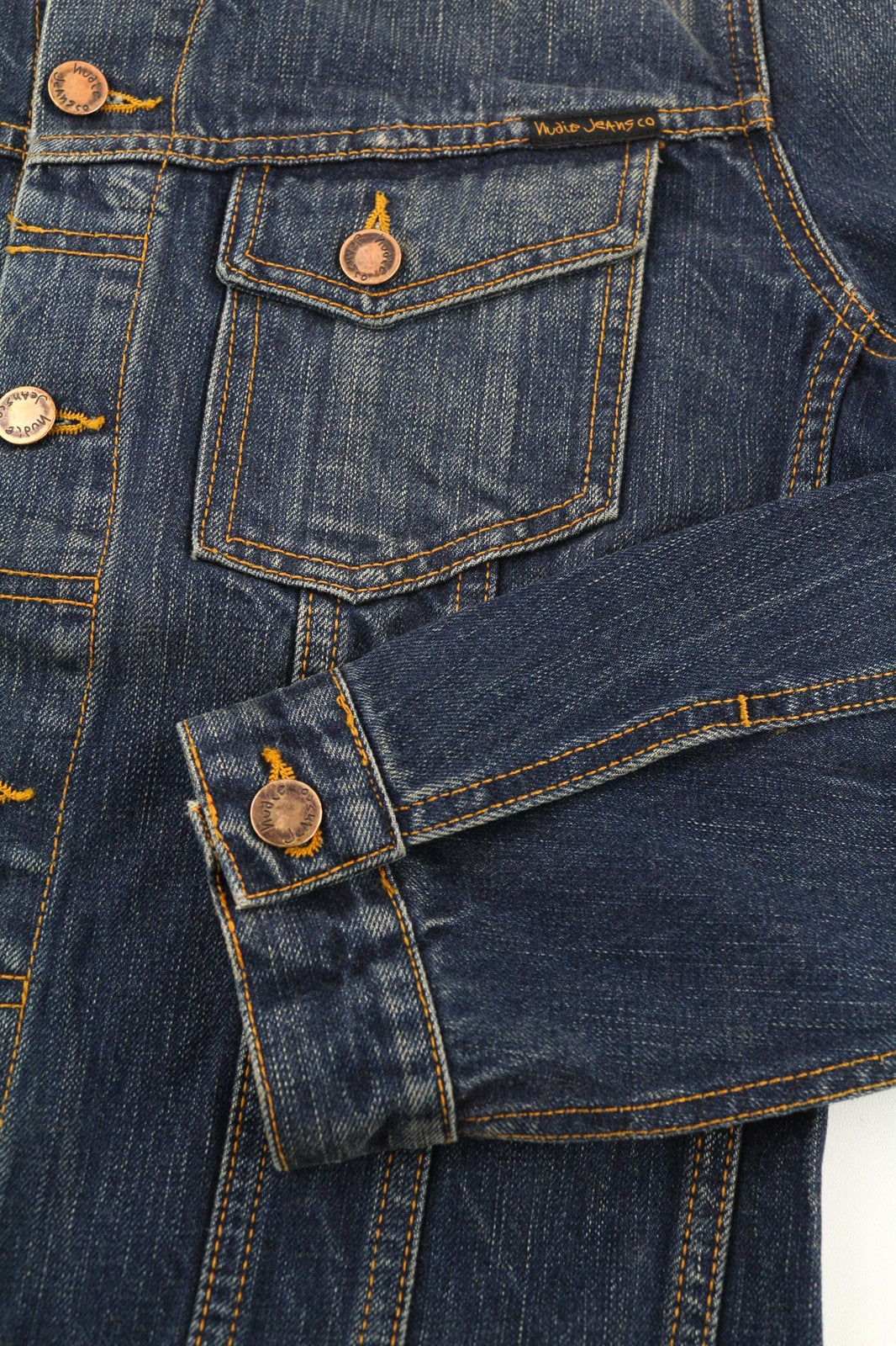 NUDIE JEANS Billy Dark Authentic vyriški S dydžio išblukintos mėlynos spalvos polo marškinėliai be pamušalo 