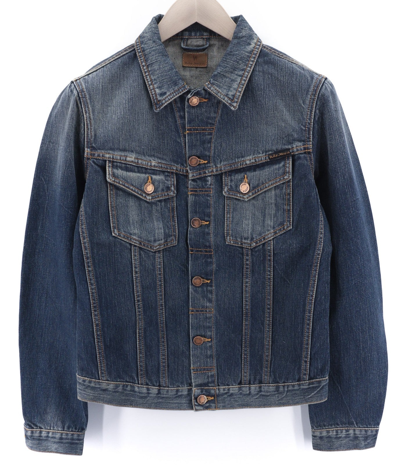 NUDIE JEANS Billy Dark Authentic Men's S Faded Blue Pockets Denim Jacket