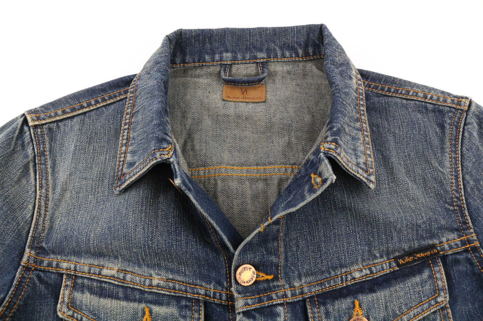 NUDIE JEANS Billy Dark Authentic Men's S Faded Blue Pockets Denim Jacket