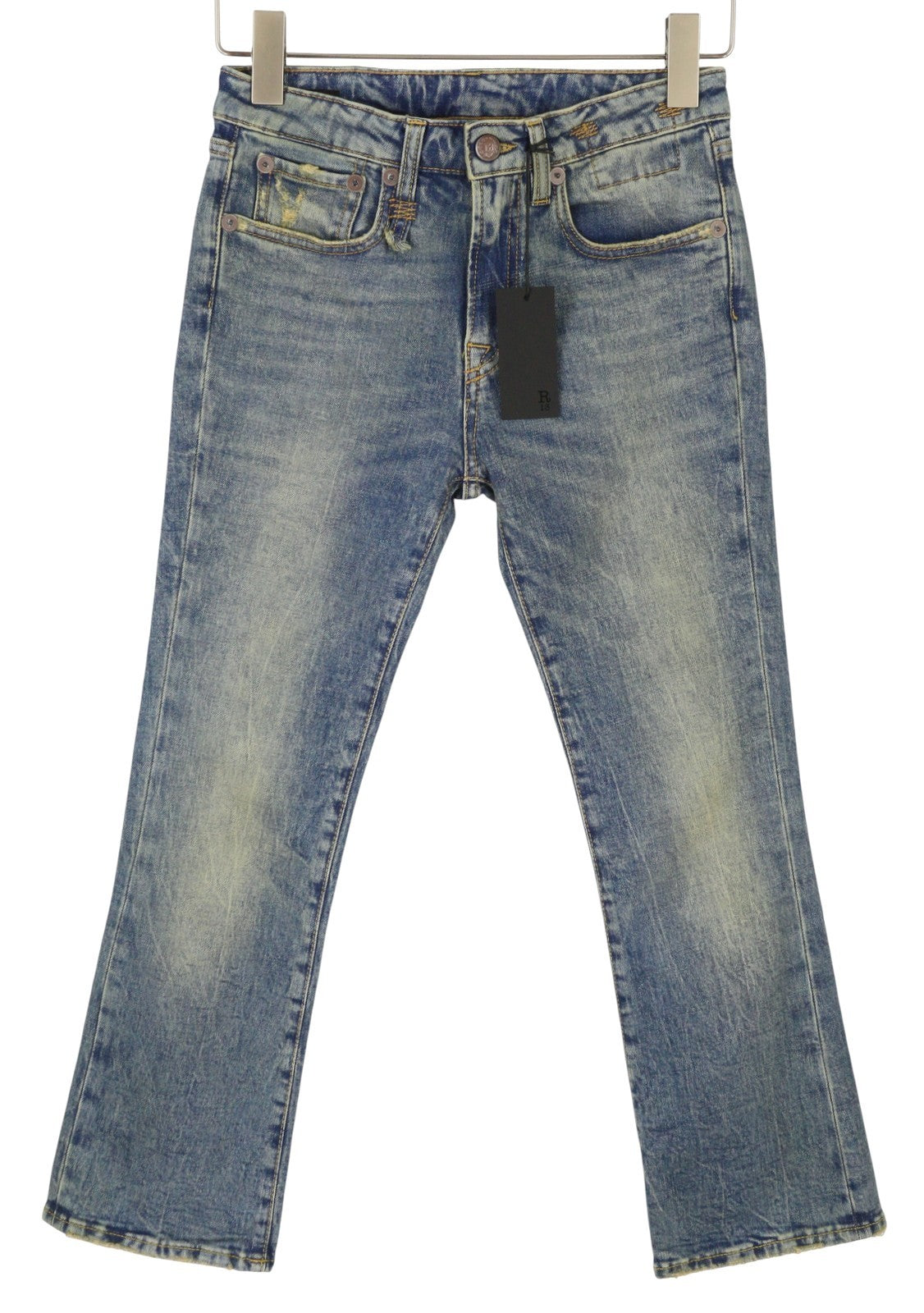 R13 Kick Fit Women Jeans 24 Kelly Stretch Flare Cropped Faded Blue FW25 RRP699