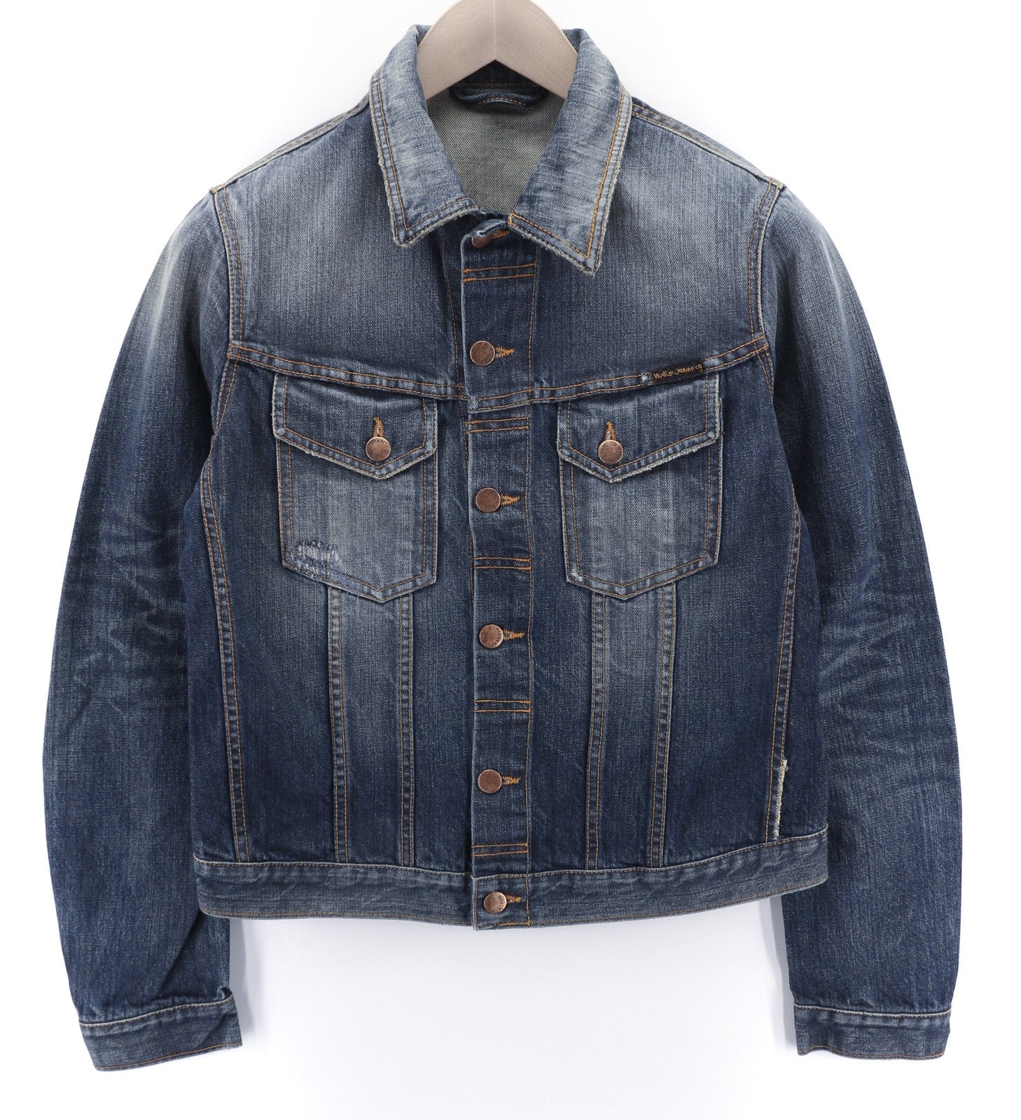 NUDIE JEANS Terry Org. Contrast Men's S Blue Faded Denim Polo Jacket