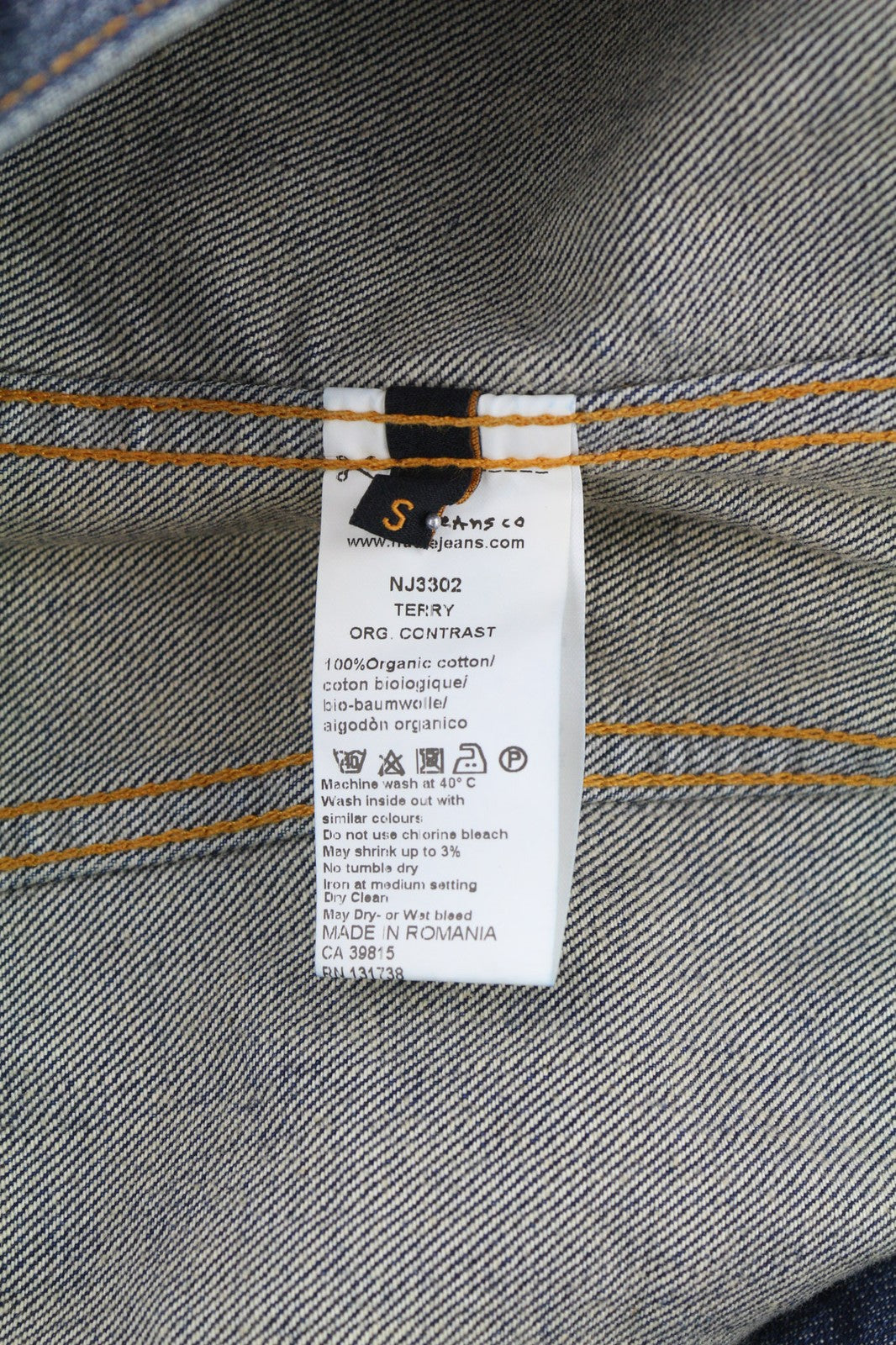 NUDIE JEANS Terry Org. Contrast Men's S Blue Faded Denim Polo Jacket