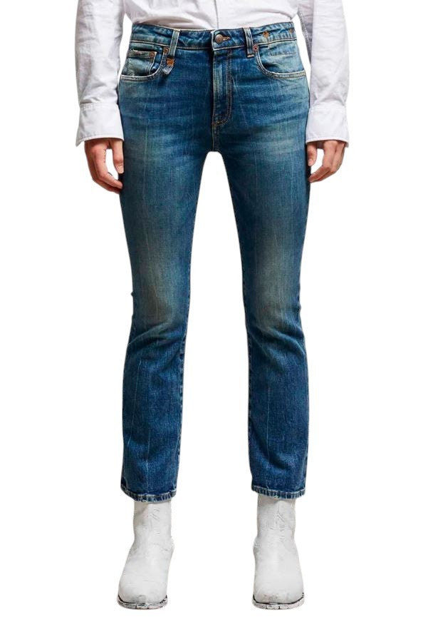 R13 Kick Fit Women Jeans 30 Kelly Stretch Flare Cropped Faded Blue FW25 RRP699