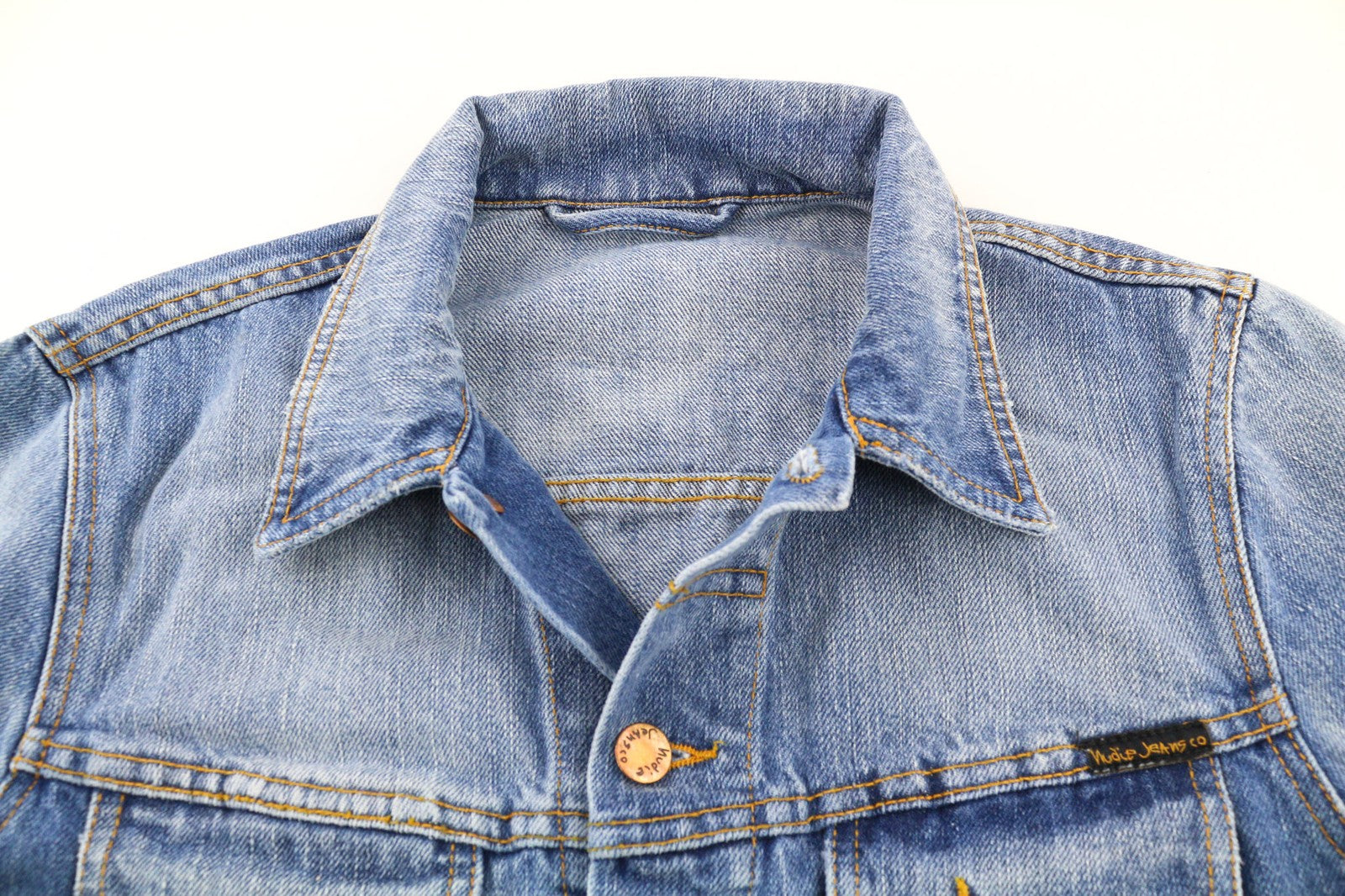 NUDIE JEANS Perry Org. Summer Shade Men's S Blue Polo Cotton Denim