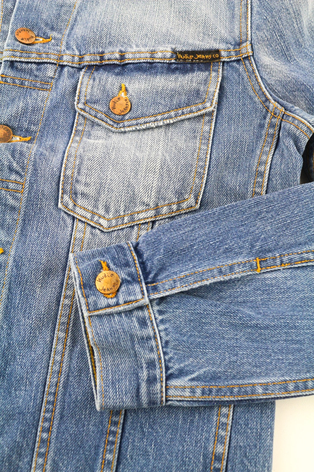 NUDIE JEANS Perry Org. Summer Shade Men's S Blue Polo Cotton Denim