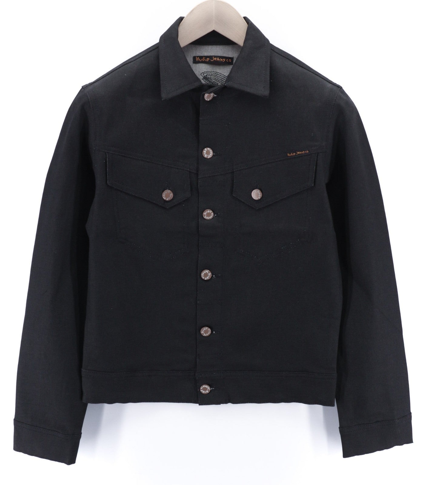 NUDIE JEANS Conny Stretch Dry Black Coated Men's XS Denim Pockets Polo