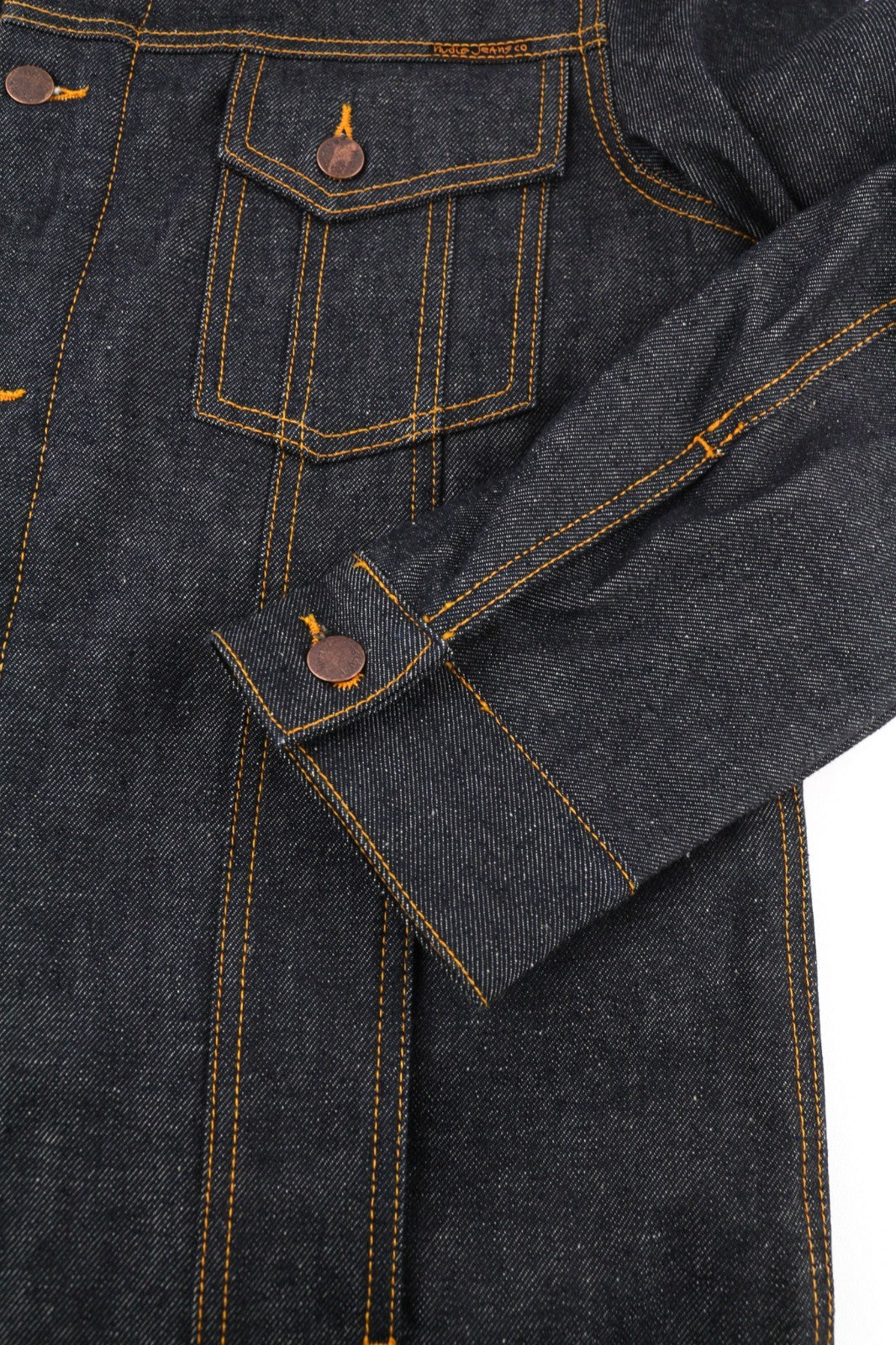 NUDIE JEANS Helmut Orange Pile Men's M Dark Blue Denim Polo Sherpa Jacket