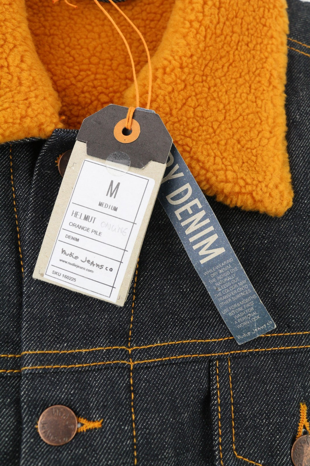 NUDIE JEANS Helmut Orange Pile Men's M Dark Blue Denim Polo Sherpa Jacket