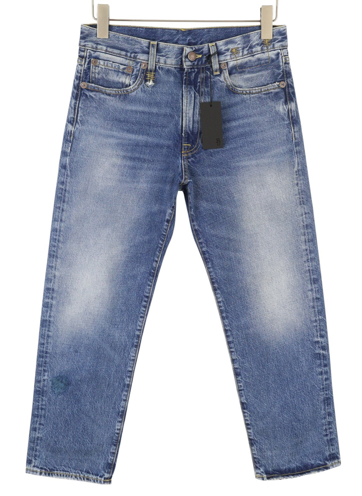 R13 Romeo Women Jeans 26 Hutton Blue Faded Denim Cropped Zip Fly FW25 RRP799