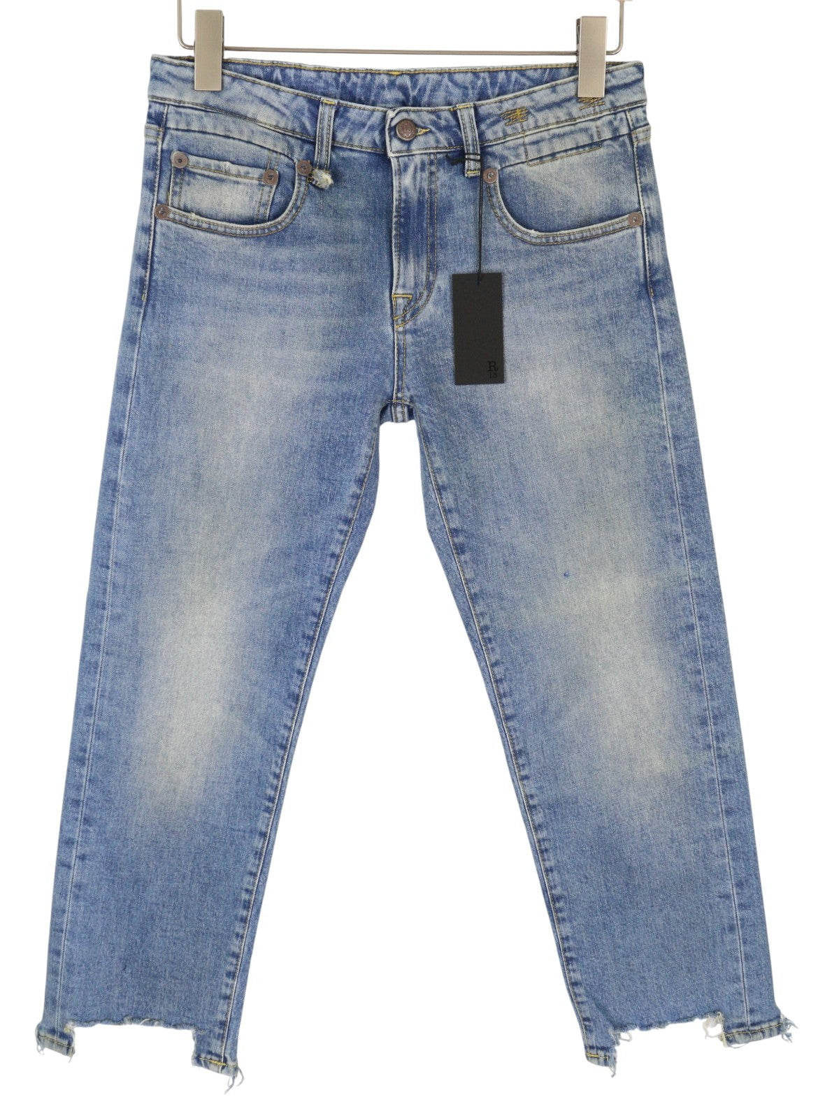 R13 Boy Straight W Rips Women Jeans 28 Jasper Stretch Low Rise Copped Blue FW25
