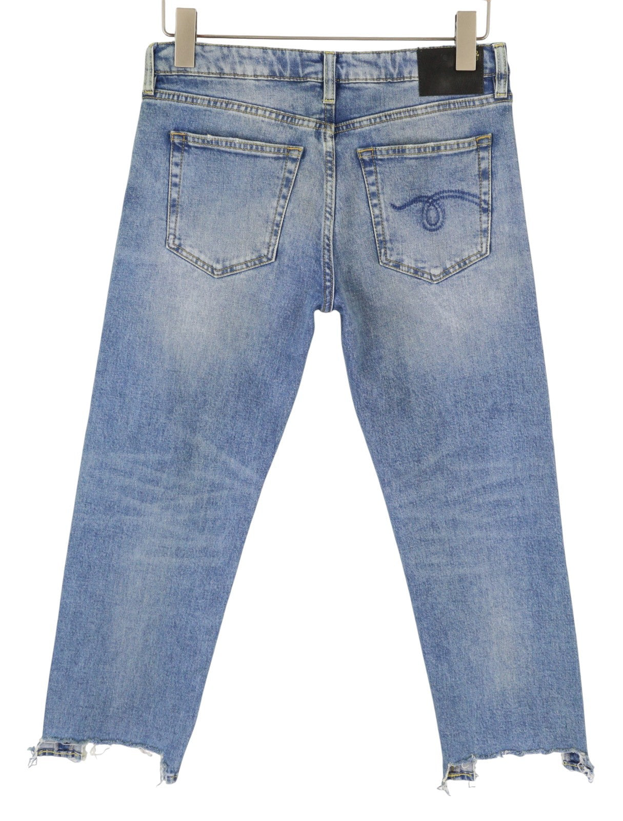 R13 berniukiški tiesūs džinsai su plėšytomis juostomis, 28 dydžio, Jasper tamprūs, žemo liemens, mėlyni, FW25 